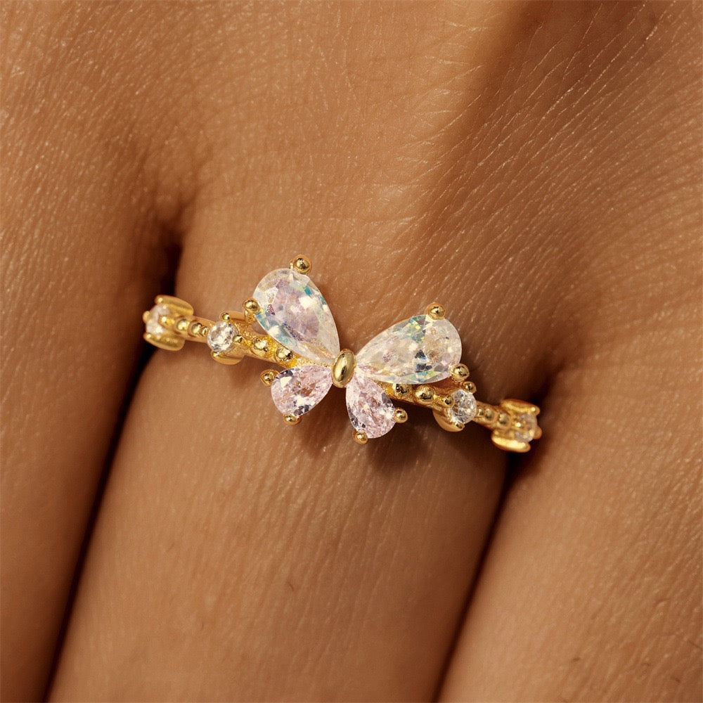 Dainty butterfly sterling silver rings