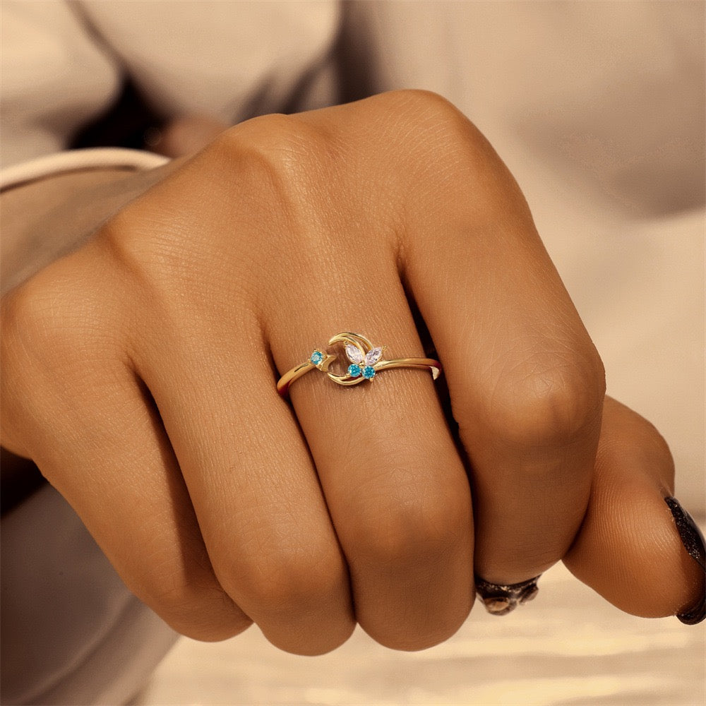 Dainty butterfly sterling silver rings