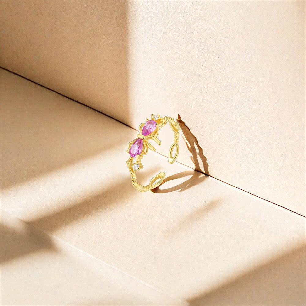 Dainty butterfly sterling silver rings