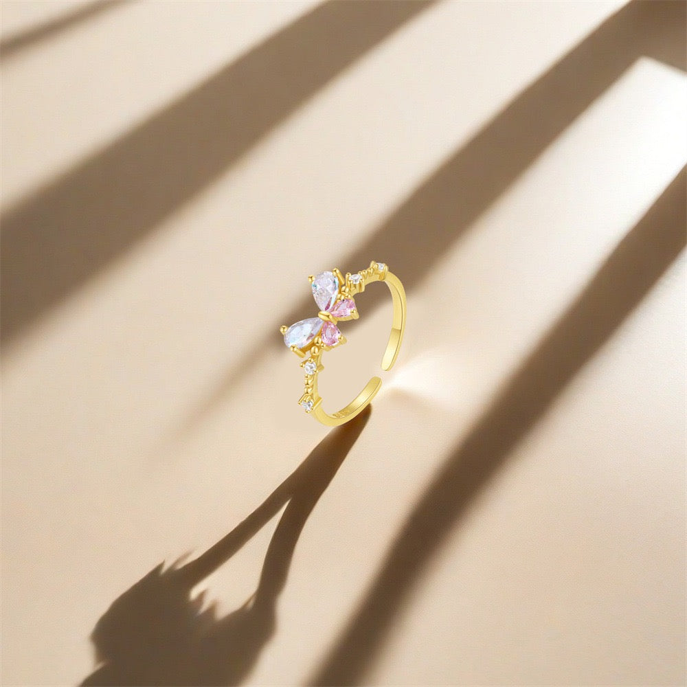 Dainty butterfly sterling silver rings