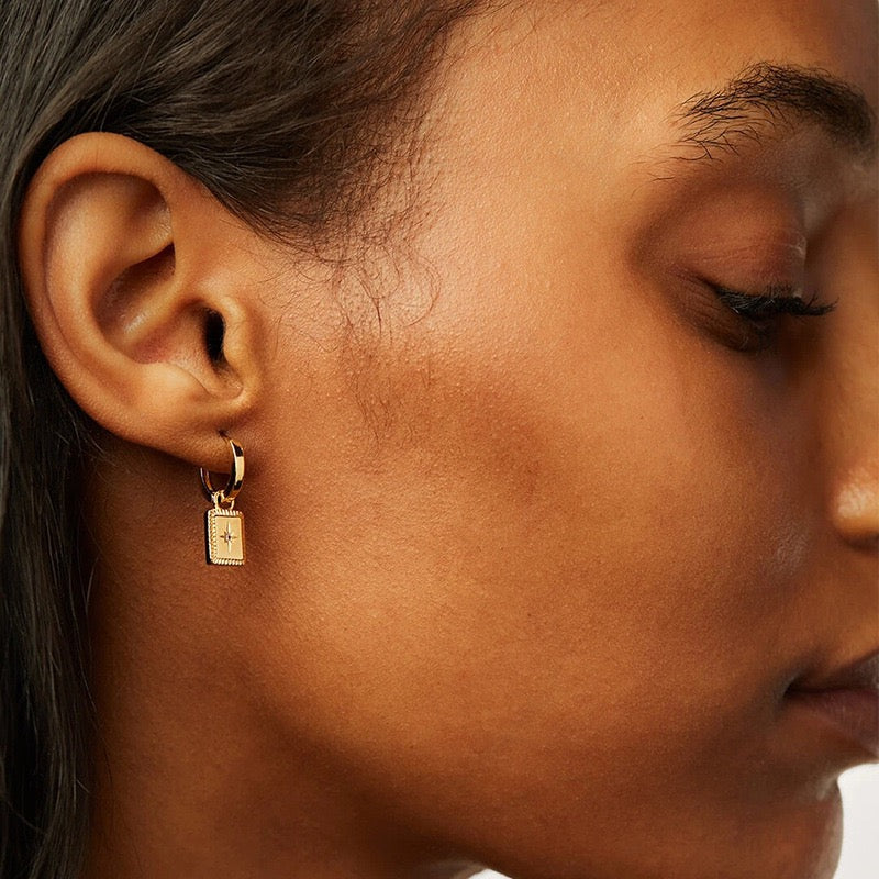 Dainty square star hoops