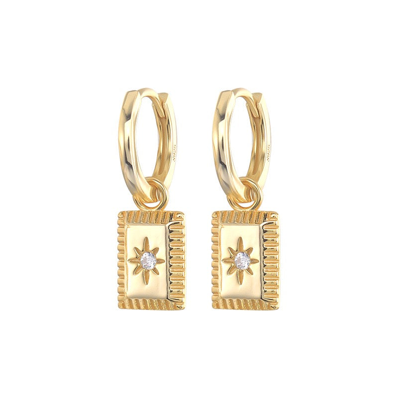 Dainty square star hoops