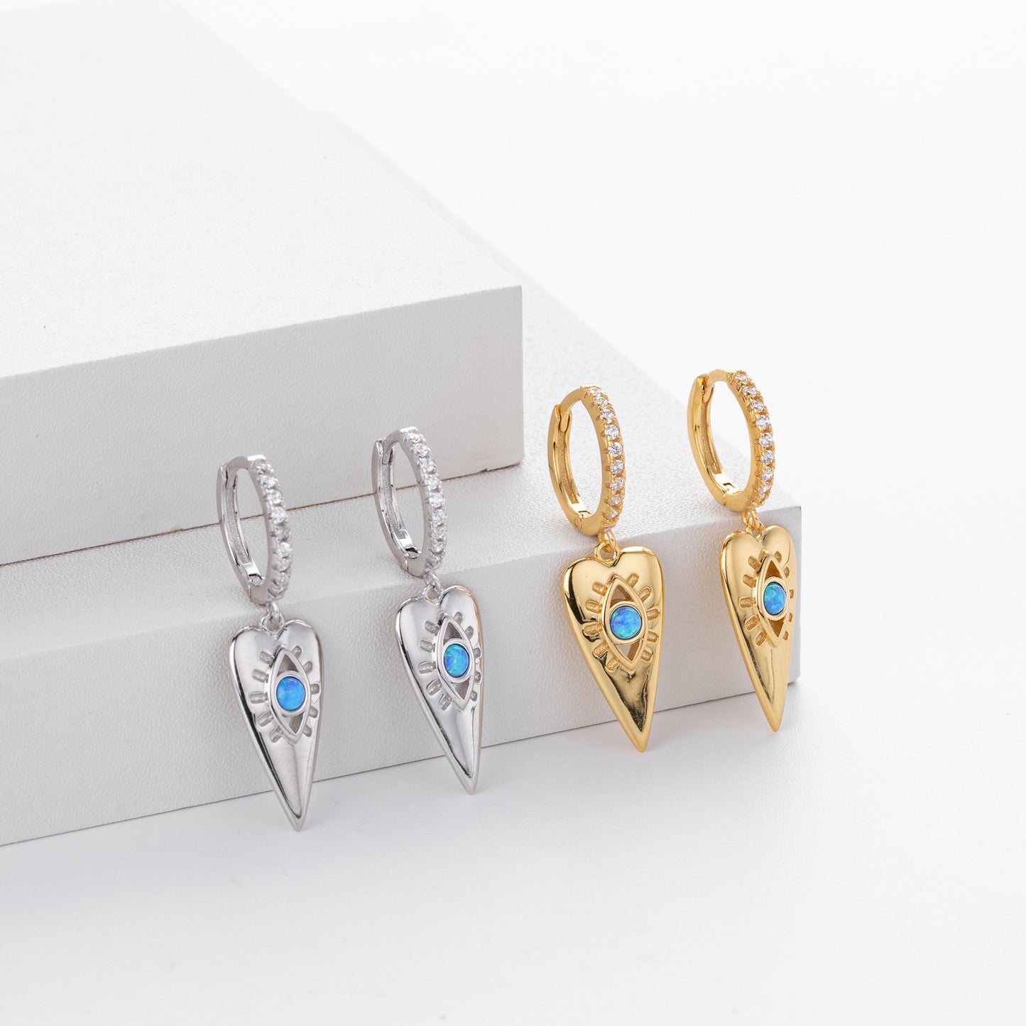 Judith Opal heart long hoops