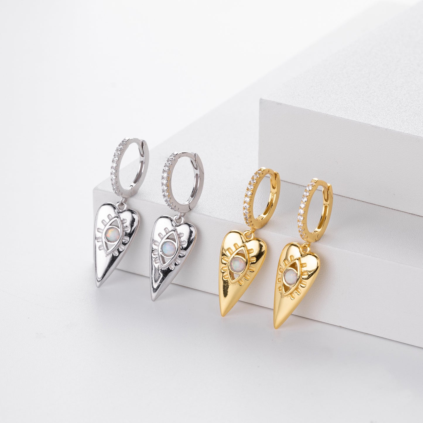 Judith Opal heart long hoops