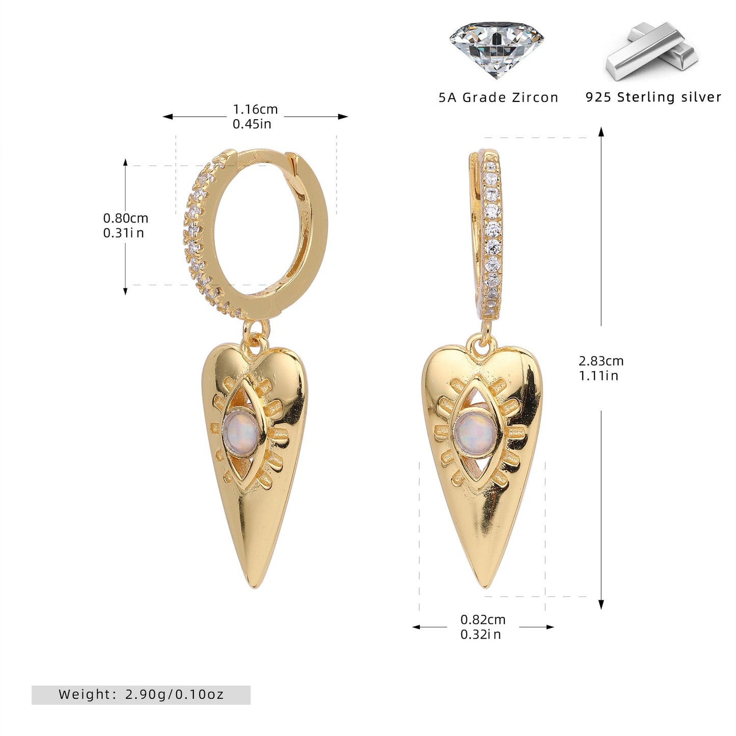 Judith Opal heart long hoops