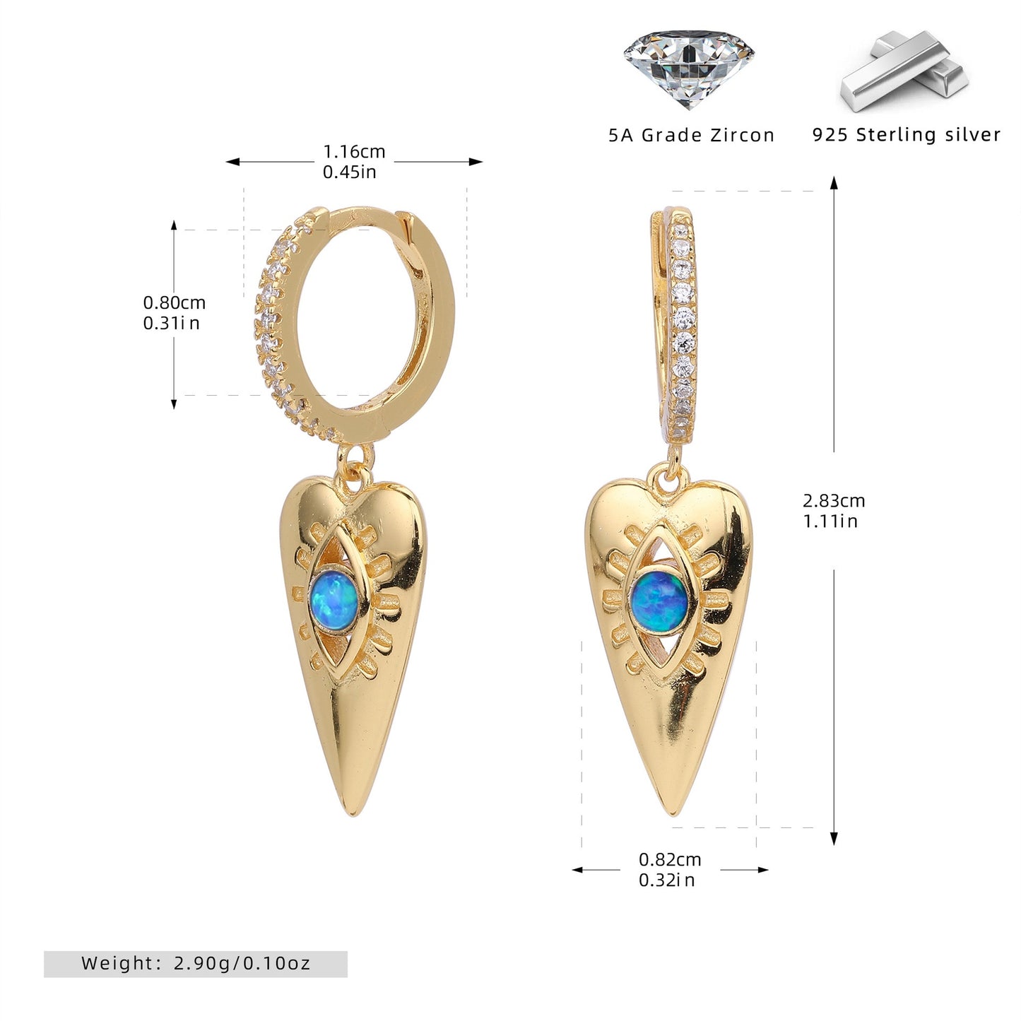 Judith Opal heart long hoops