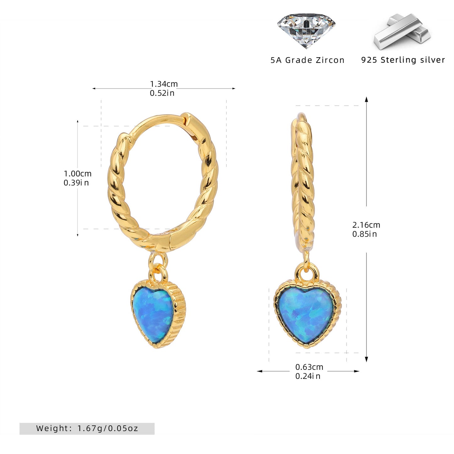 Lilliana Opal heart hoops