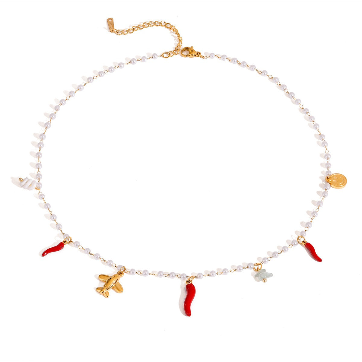 Red chilli charm pearly necklace