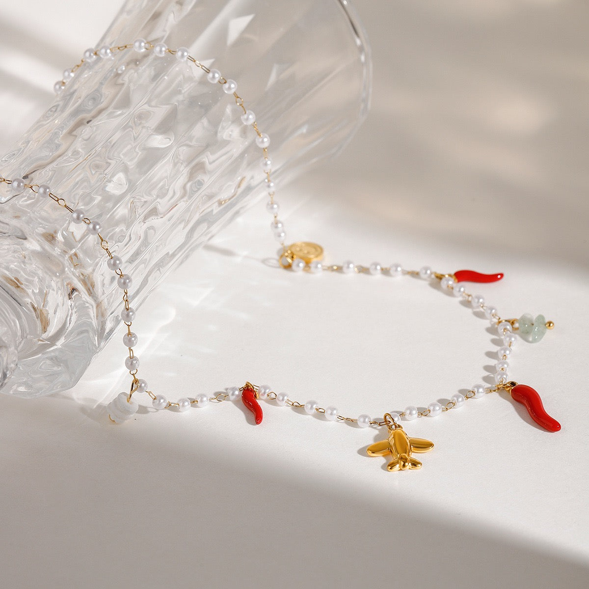 Red chilli charm pearly necklace