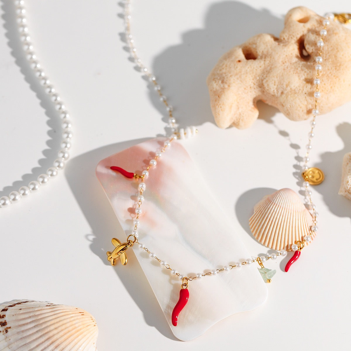 Red chilli charm pearly necklace
