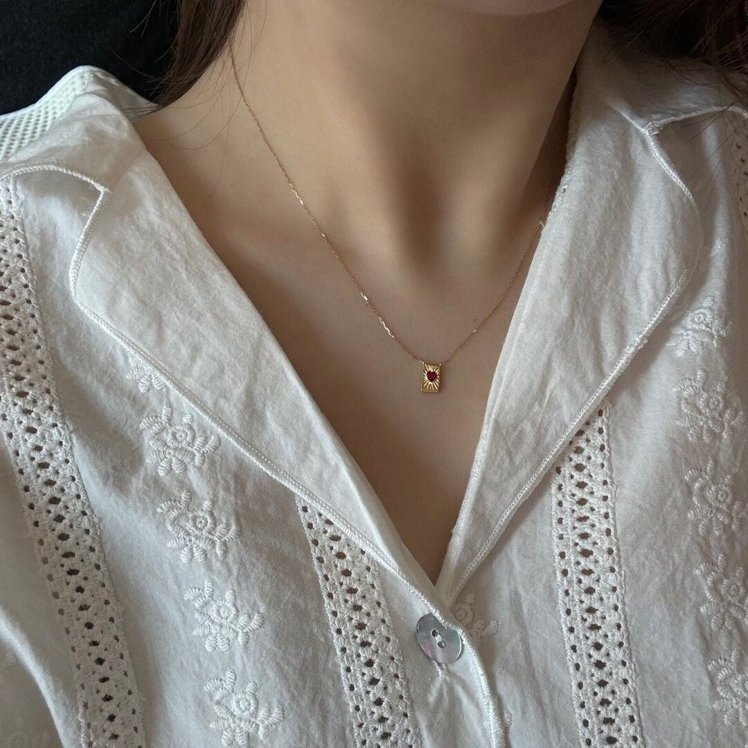 Red heart sterling silver necklace