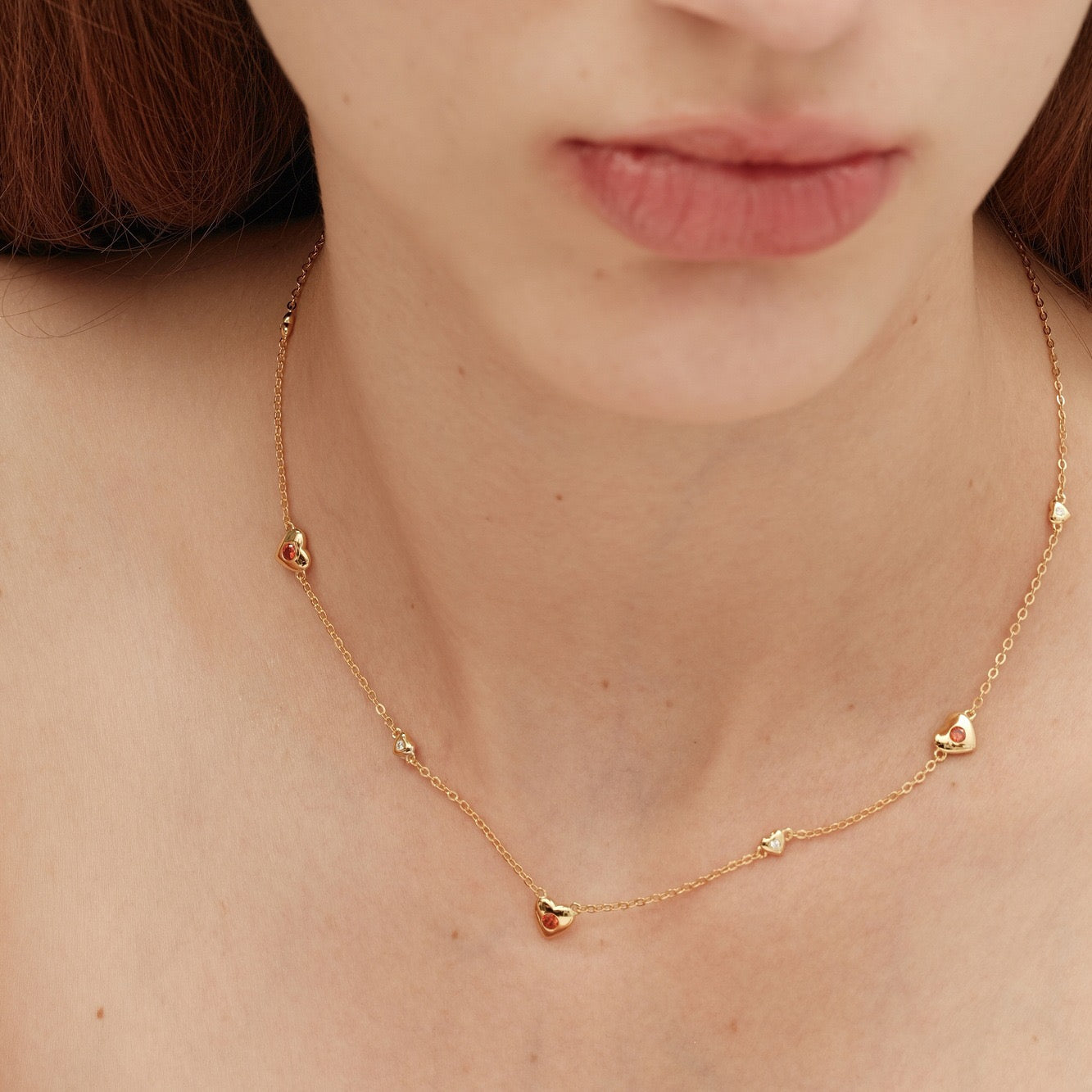 Red heart dainty necklace