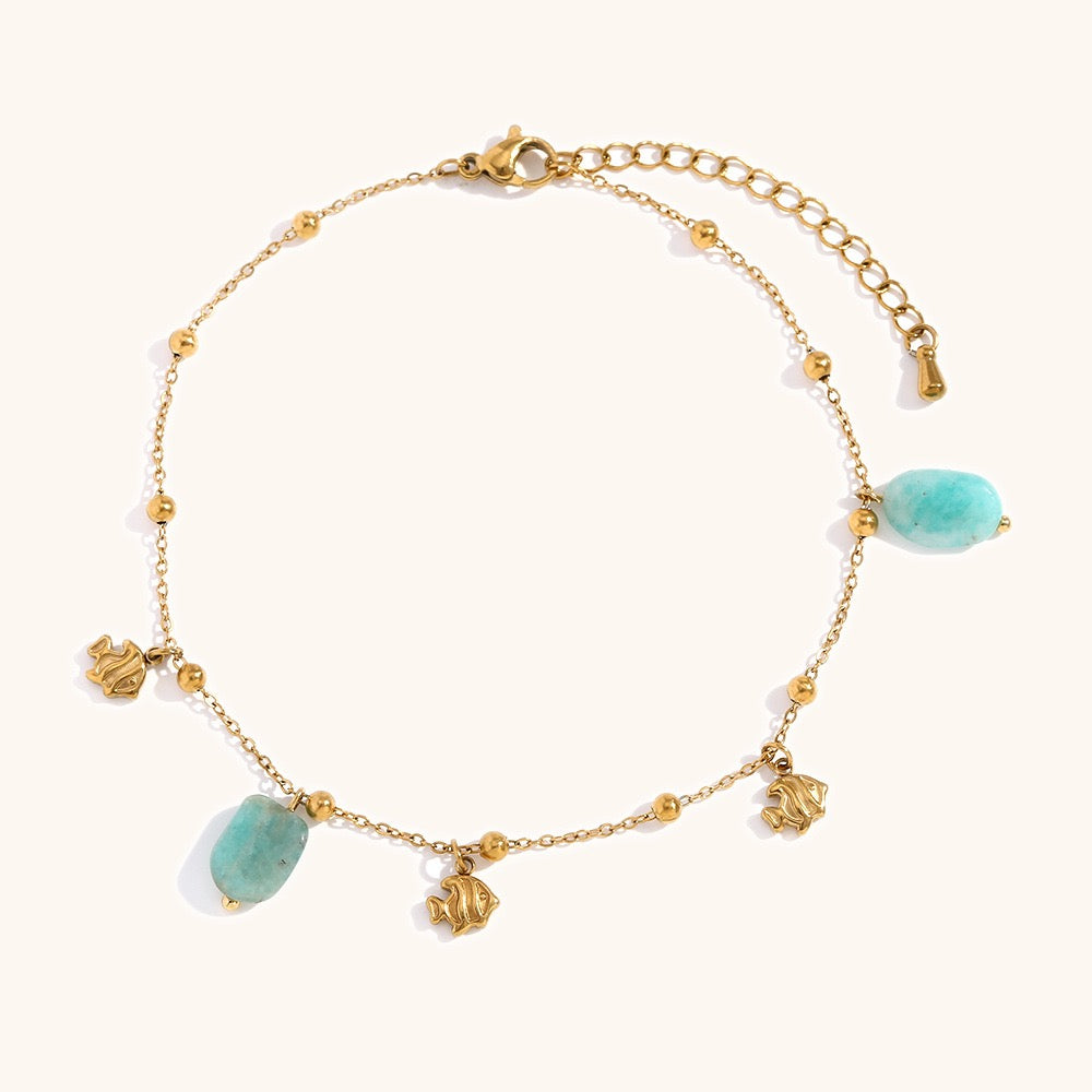Blue fish charm anklet