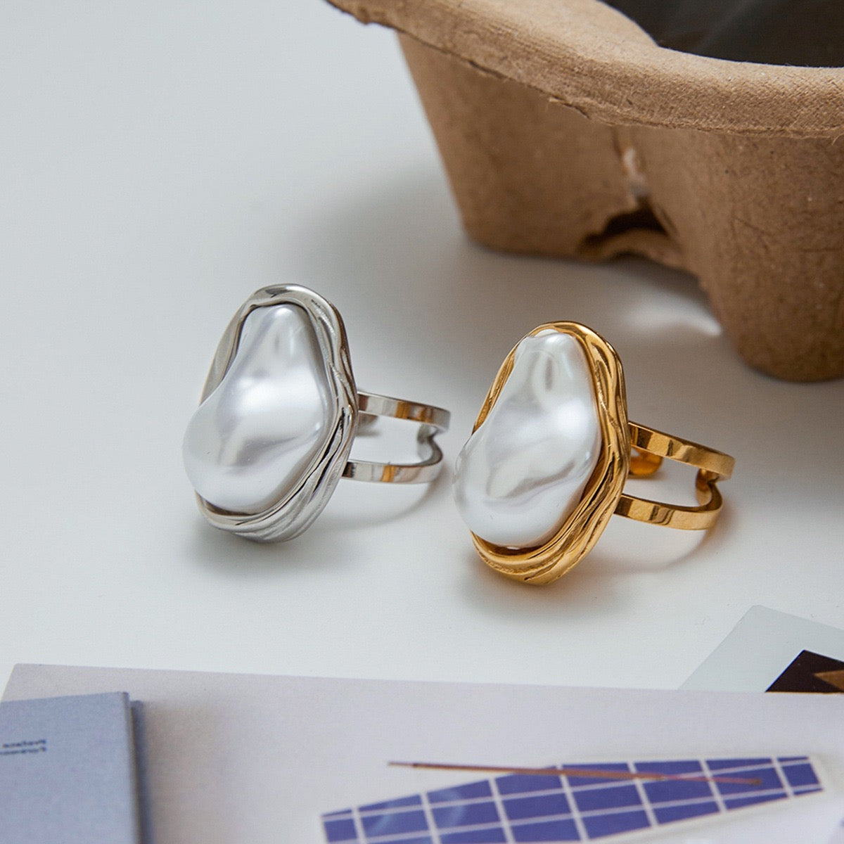 Big pearly statement rings