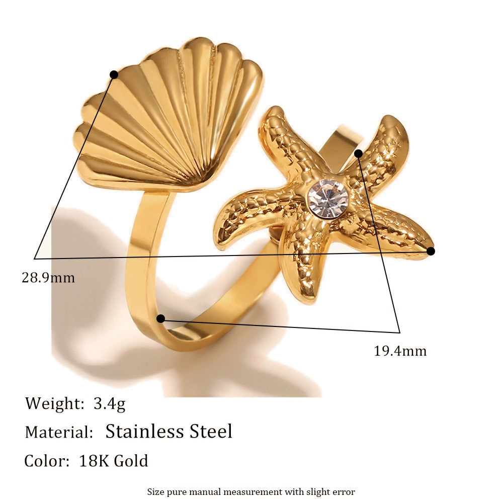 Lucinda shell starfish ring