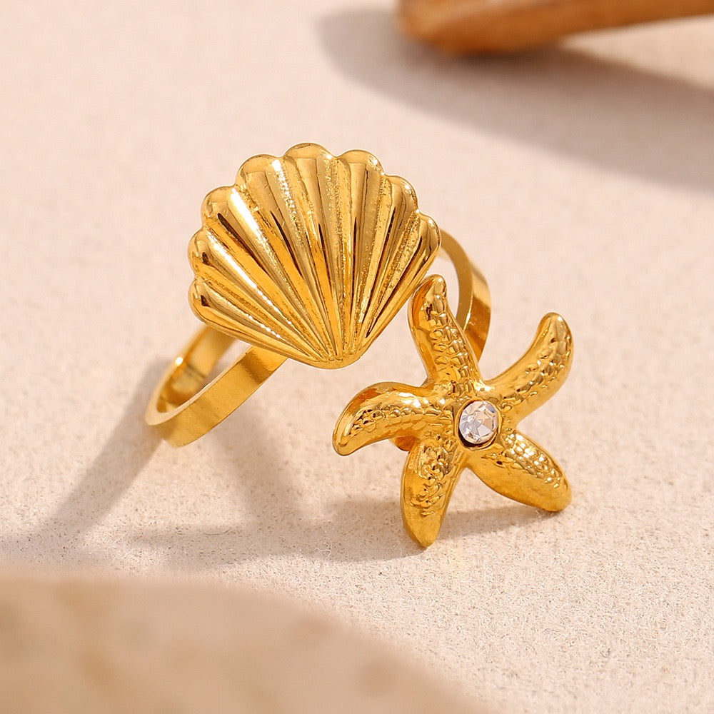 Lucinda shell starfish ring