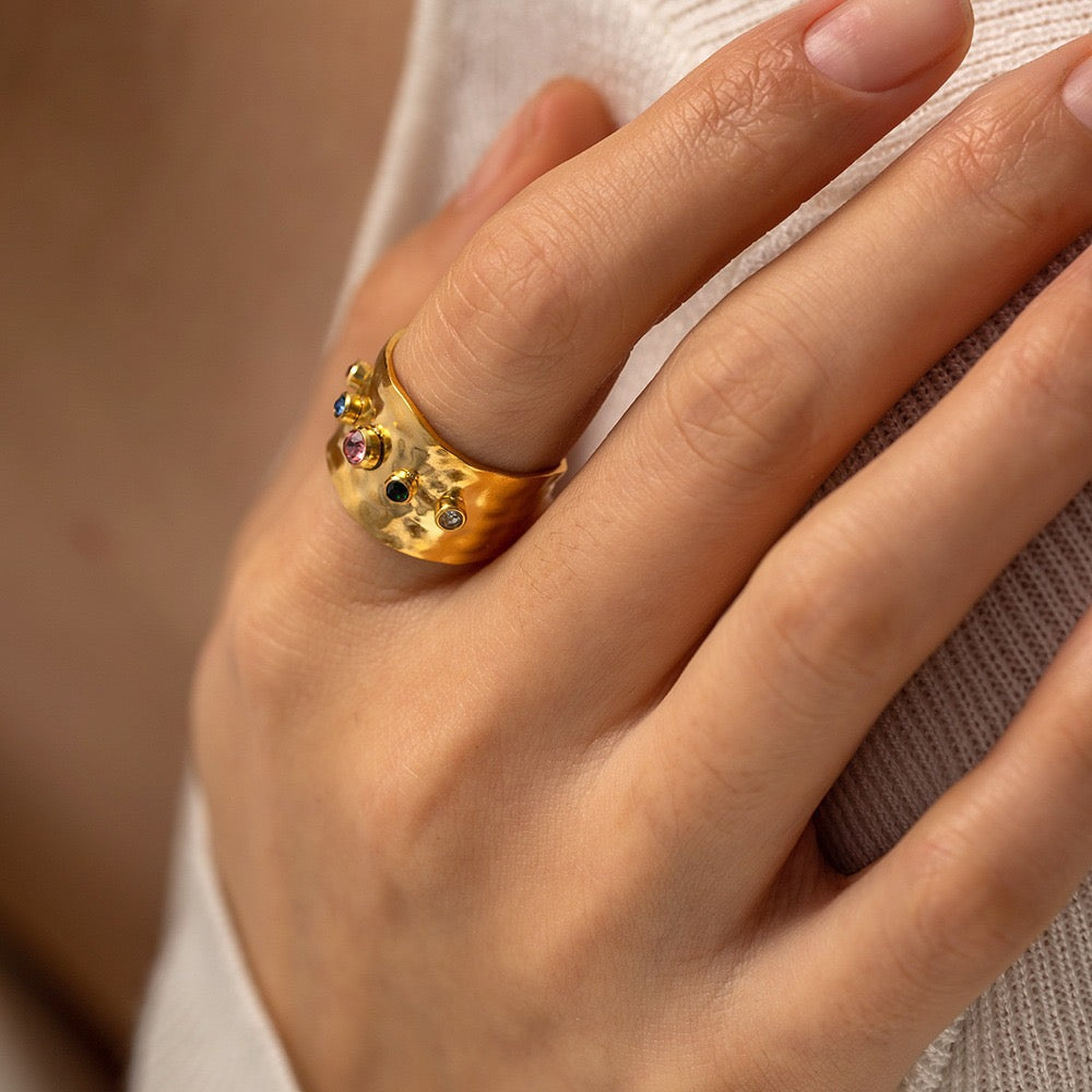 Rainbow stone band rings