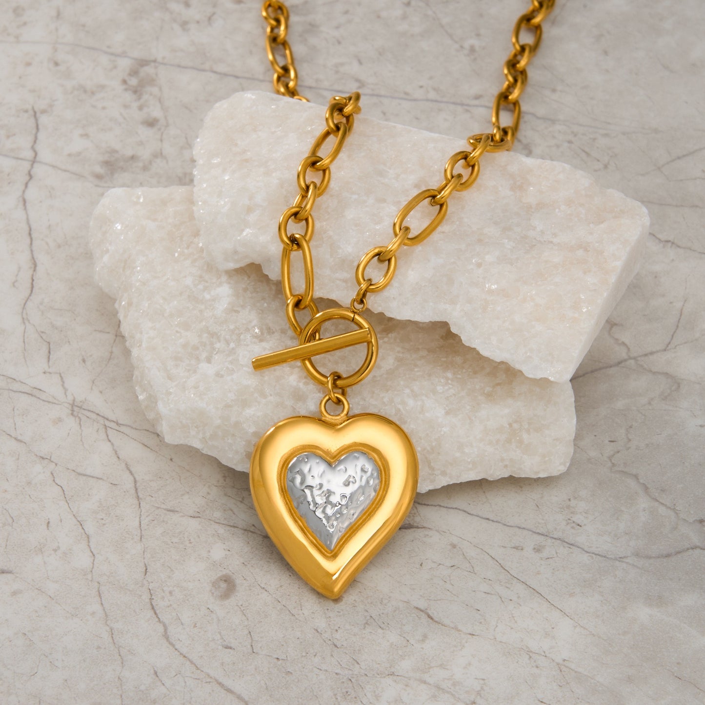Two tones heart necklace
