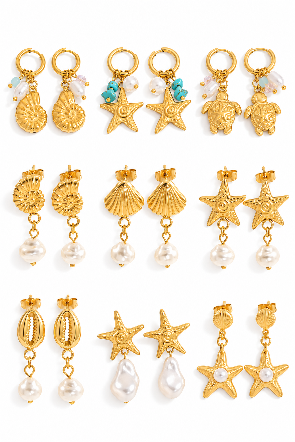 Pearly shell starfish earrings collection