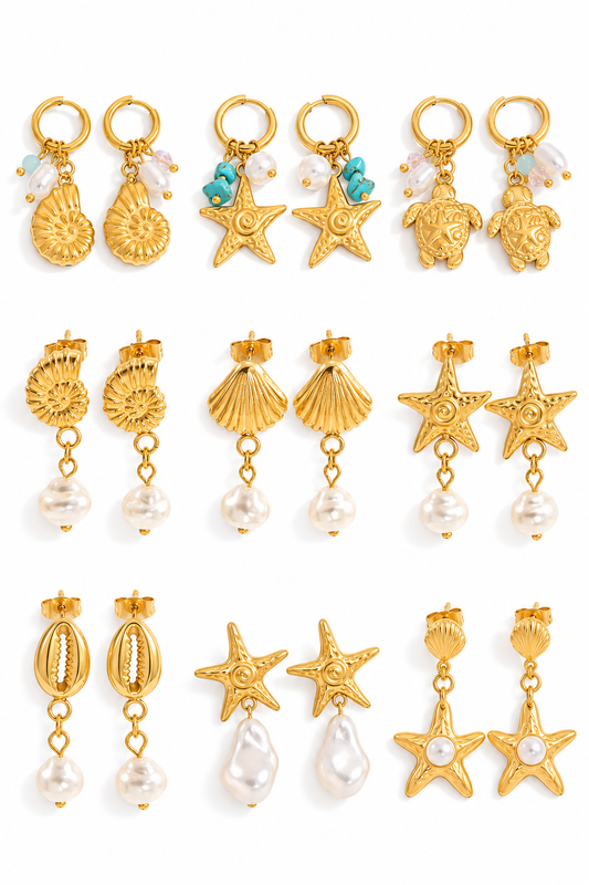 Pearly shell starfish earrings collection
