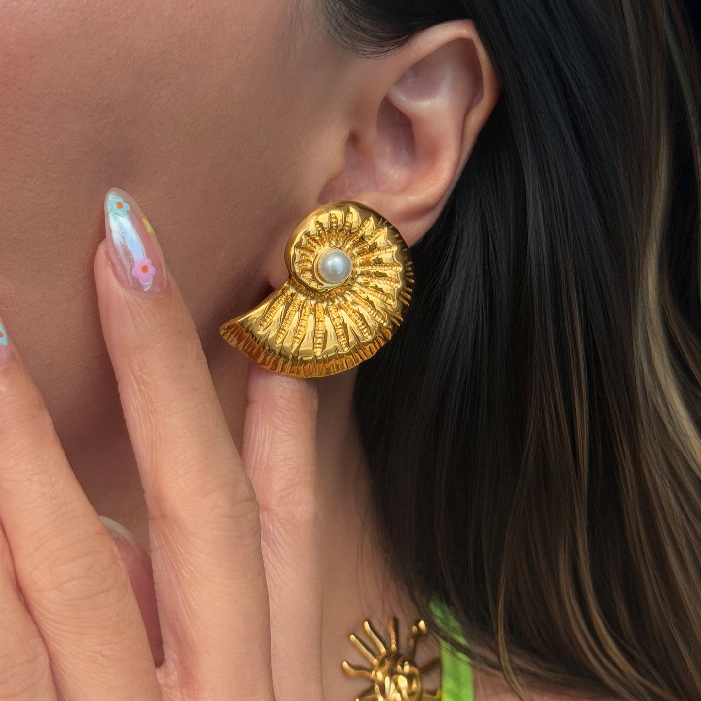 Big sea swirl shell earrings