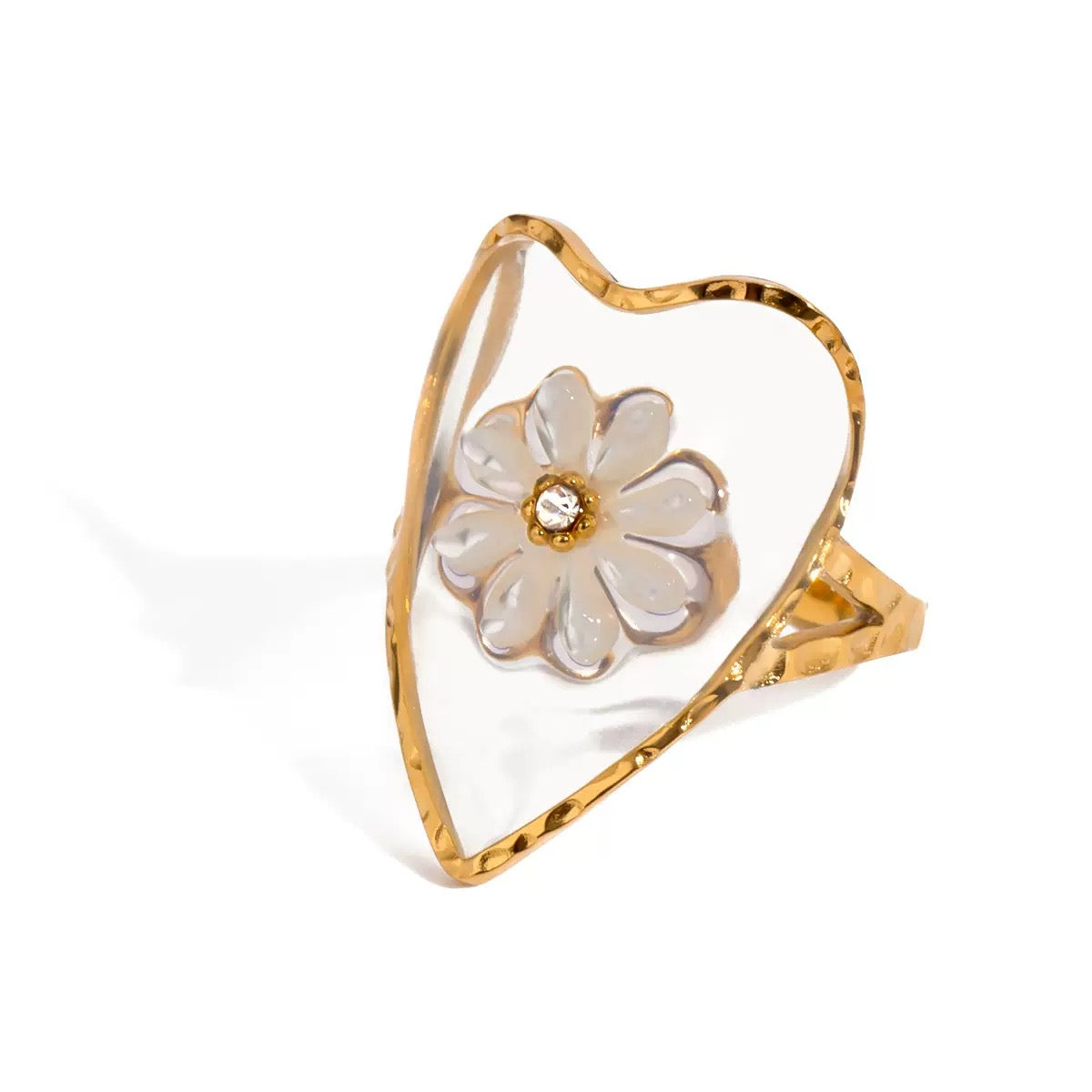 Clysa Clear heart flower ring