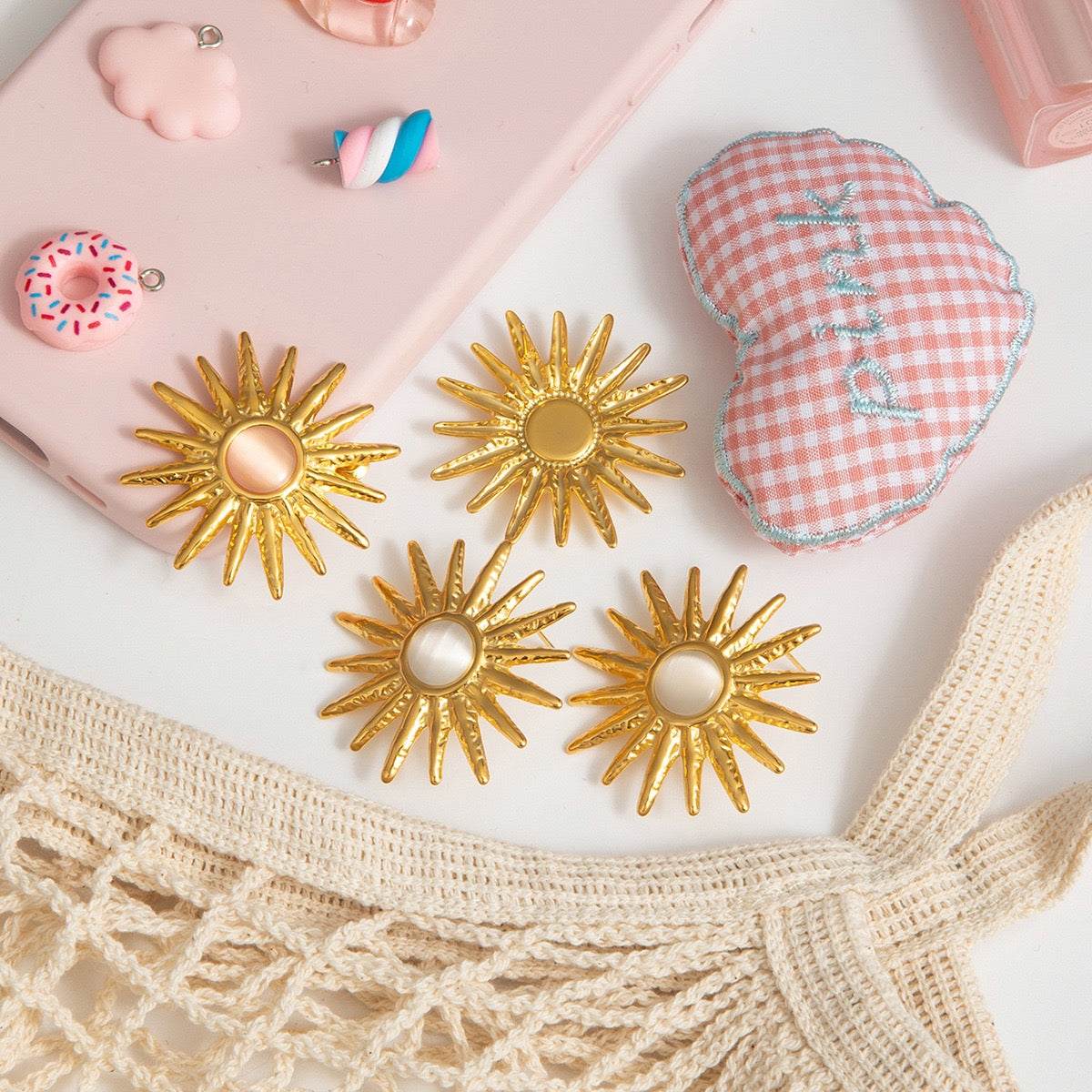 Moonstone sun earrings