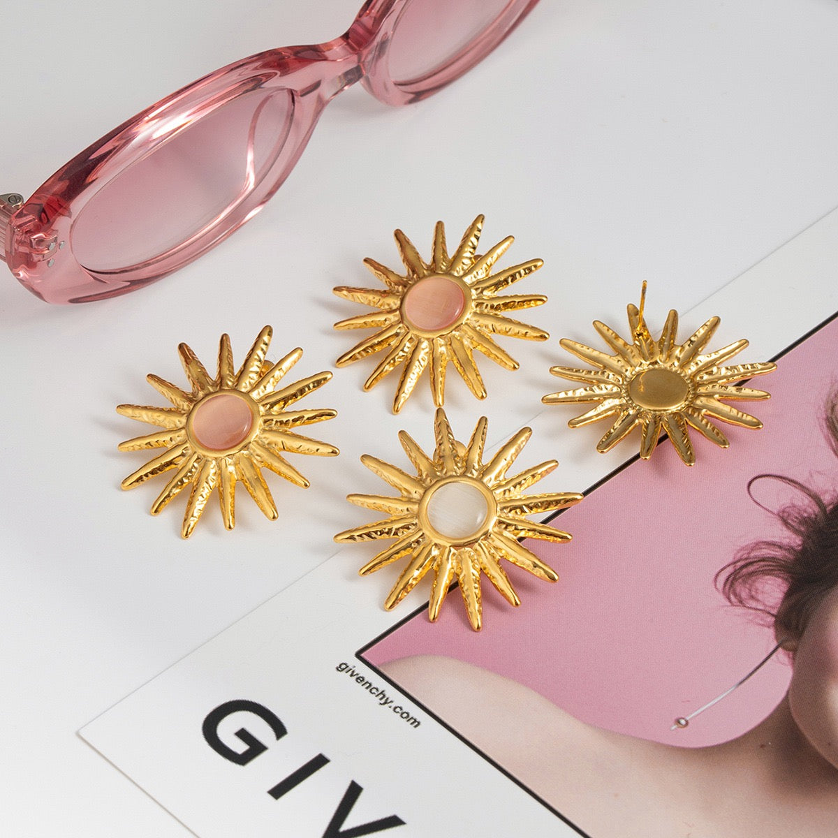 Moonstone sun earrings