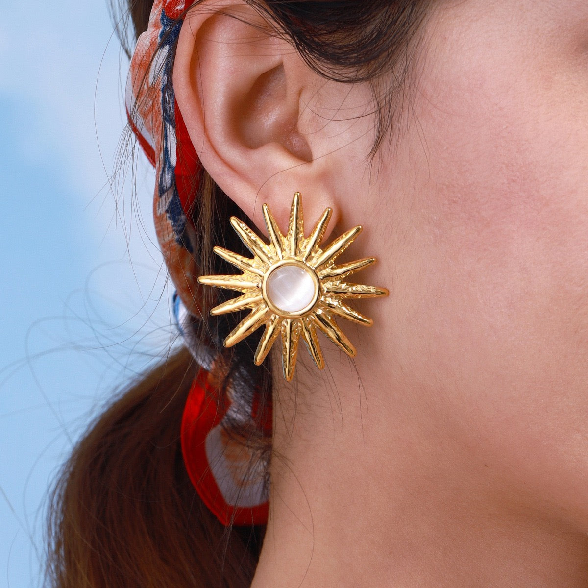 Moonstone sun earrings
