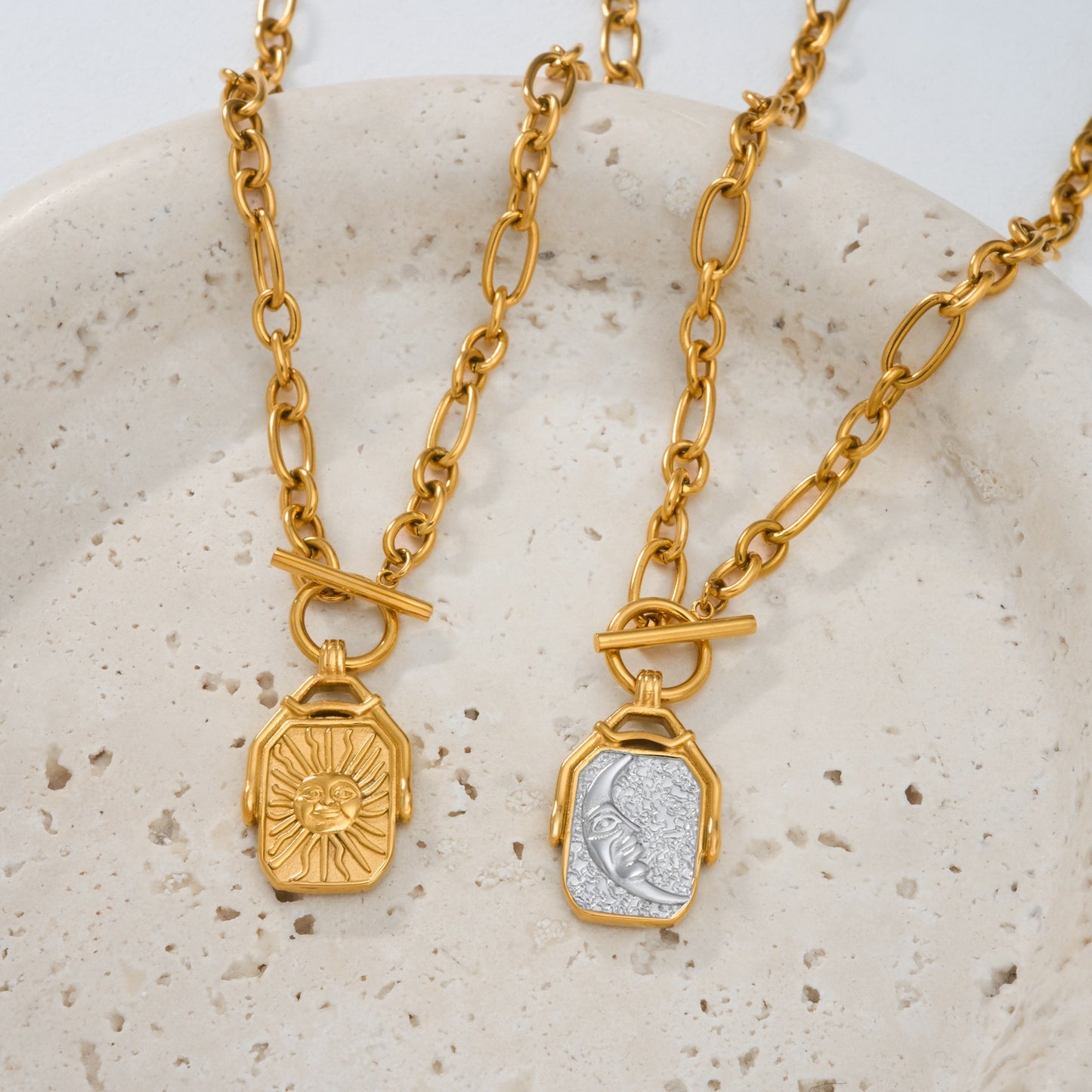 Sun and moon double sided necklace