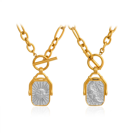 Sun and moon double sided necklace