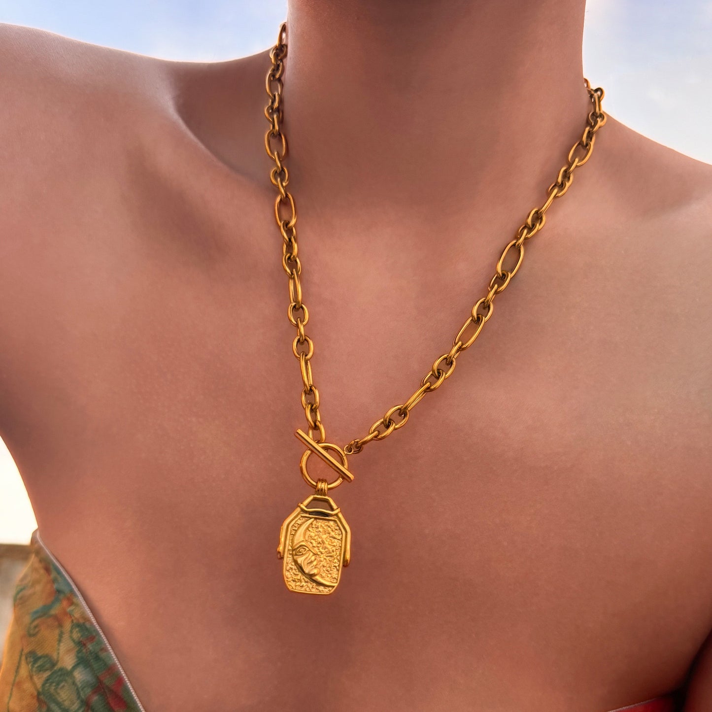 Sun and moon double sided necklace