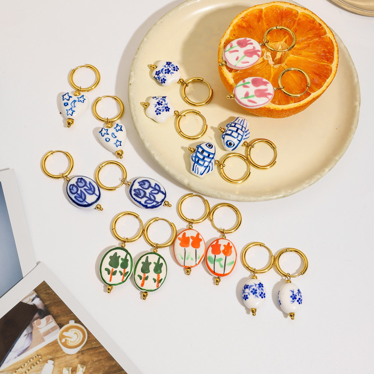 Ceramic blue tulip hoops