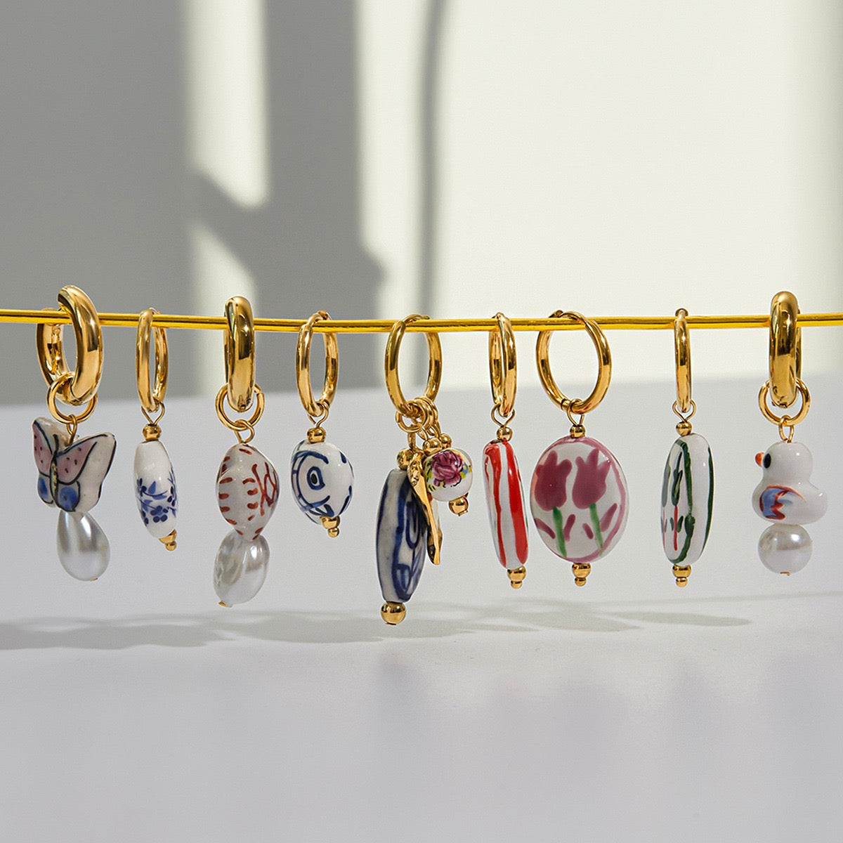 Ceramic blue tulip hoops