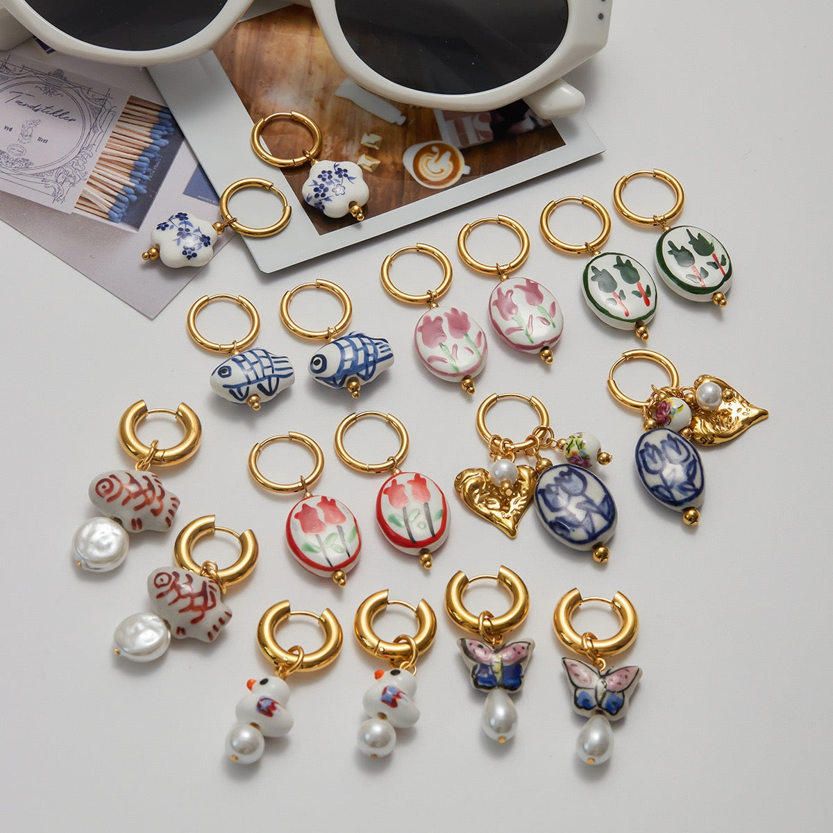 Ceramic blue tulip hoops