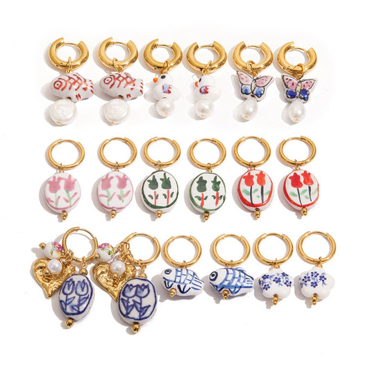 Ceramic blue tulip hoops