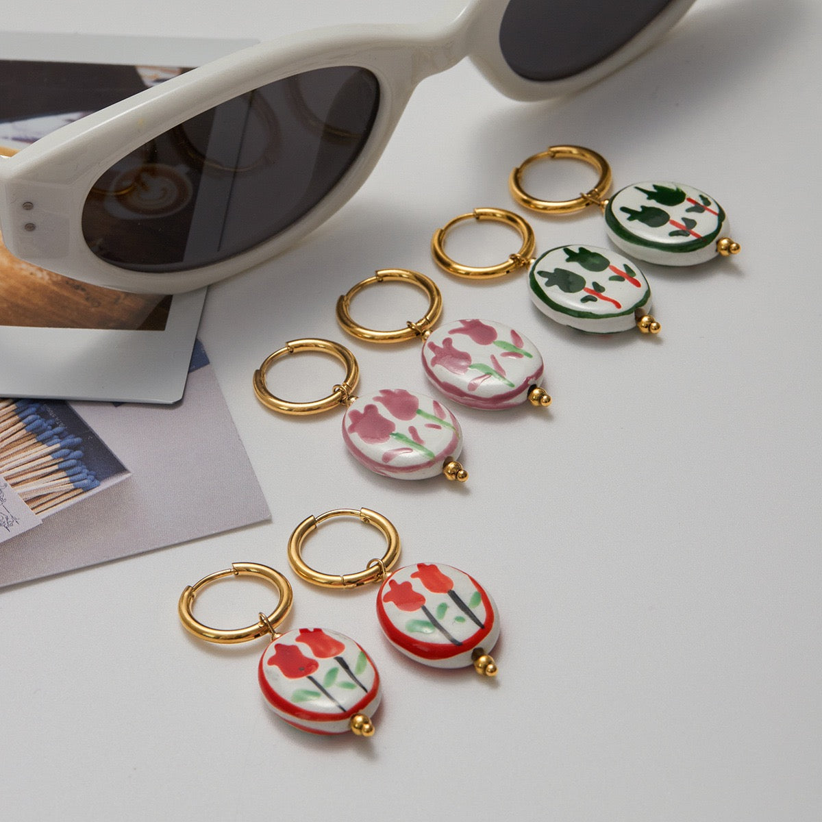 Ceramic blue tulip hoops