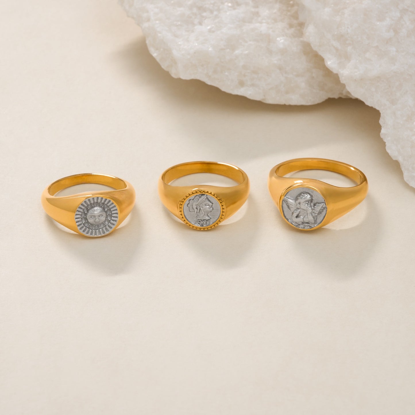 Two tones statement rings