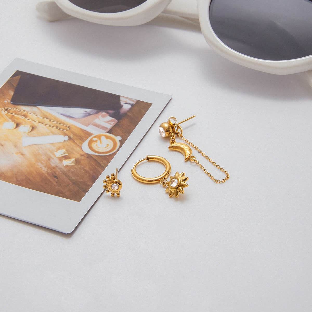 Moon and star stacking earrings