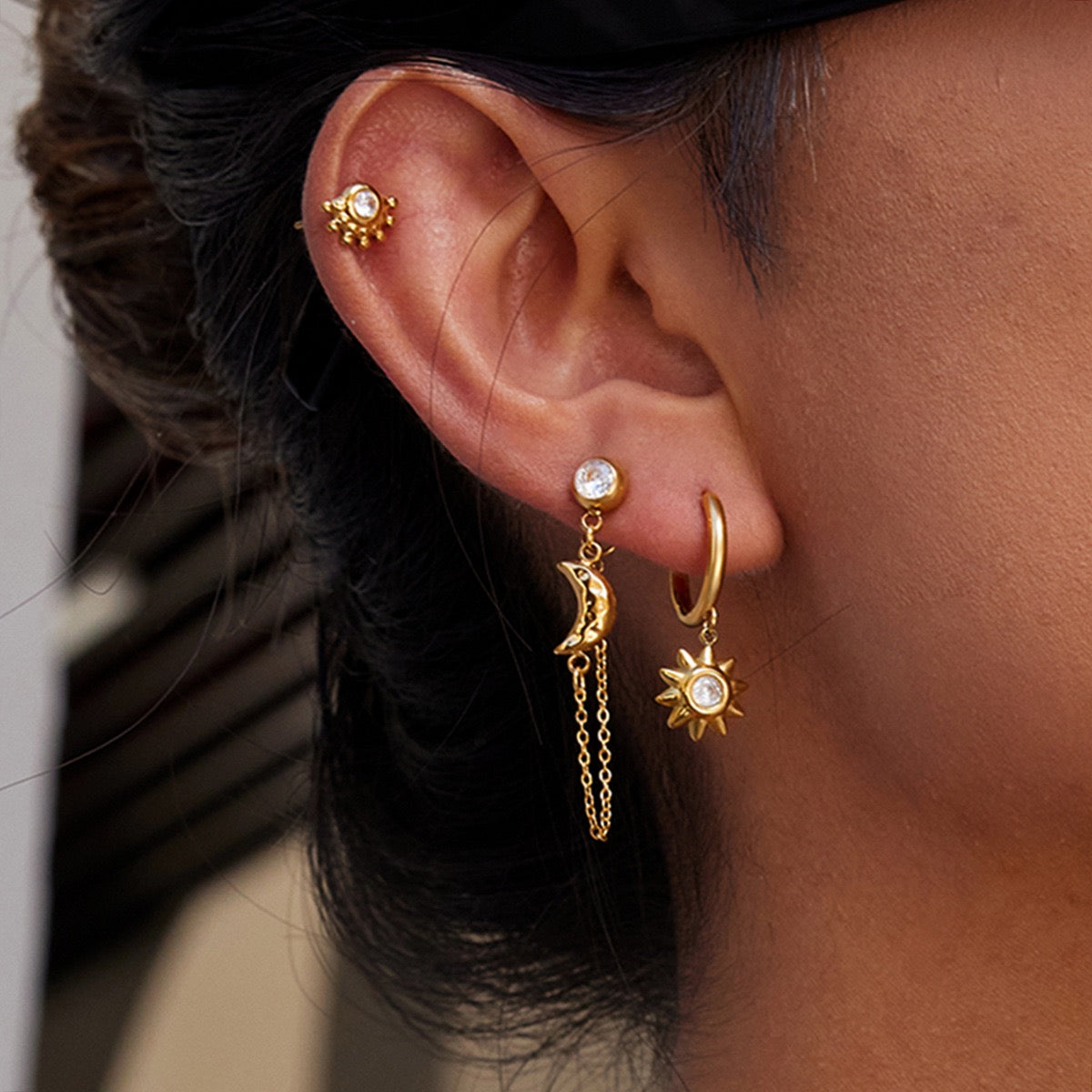 Moon and star stacking earrings