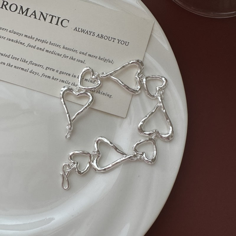 Handmade sterling silver heart bracelet