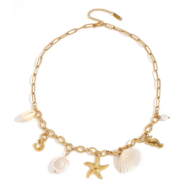 Starfish natural shell charm necklace