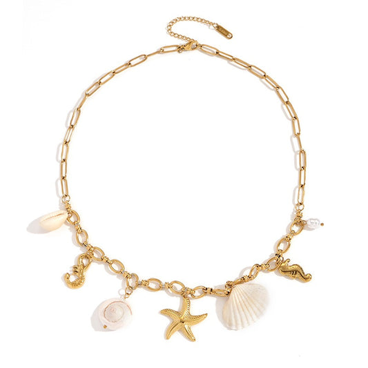 Starfish natural shell charm necklace