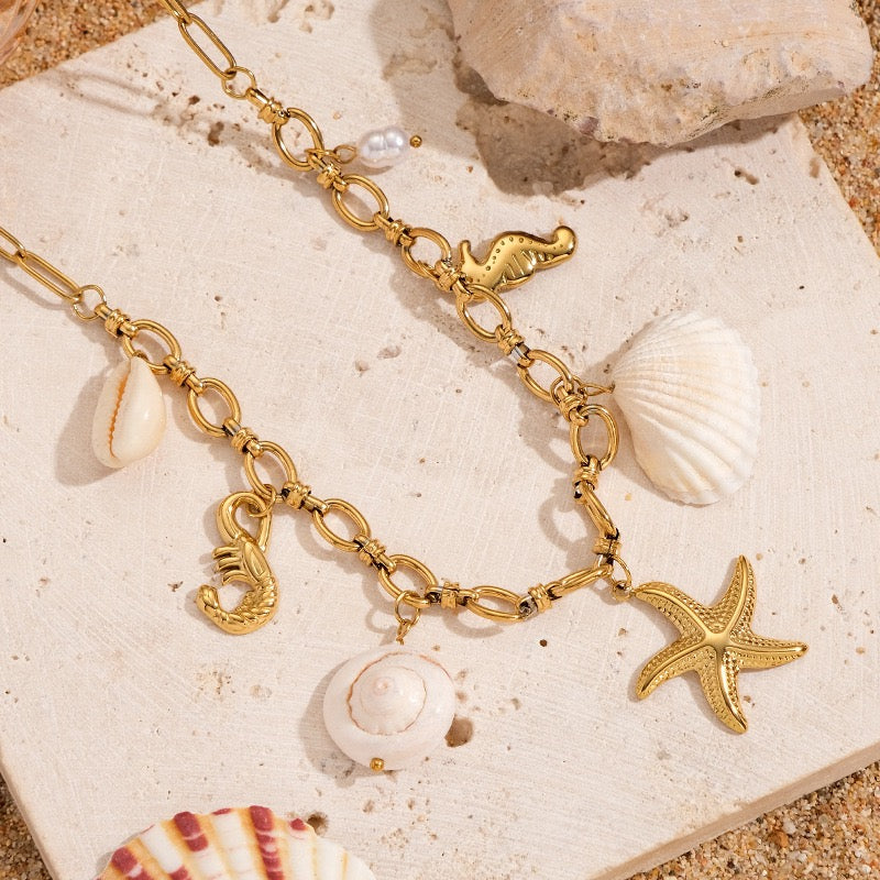 Starfish natural shell charm necklace