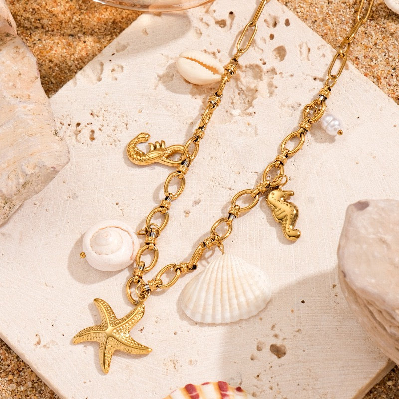 Starfish natural shell charm necklace