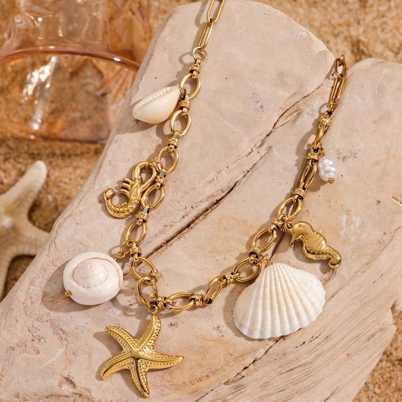 Starfish natural shell charm necklace