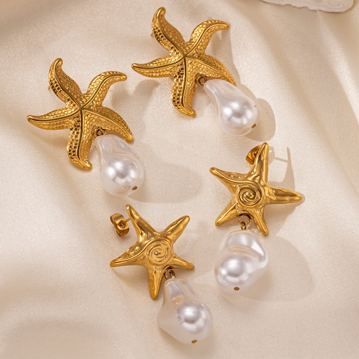Swirl starfish pearly earrings