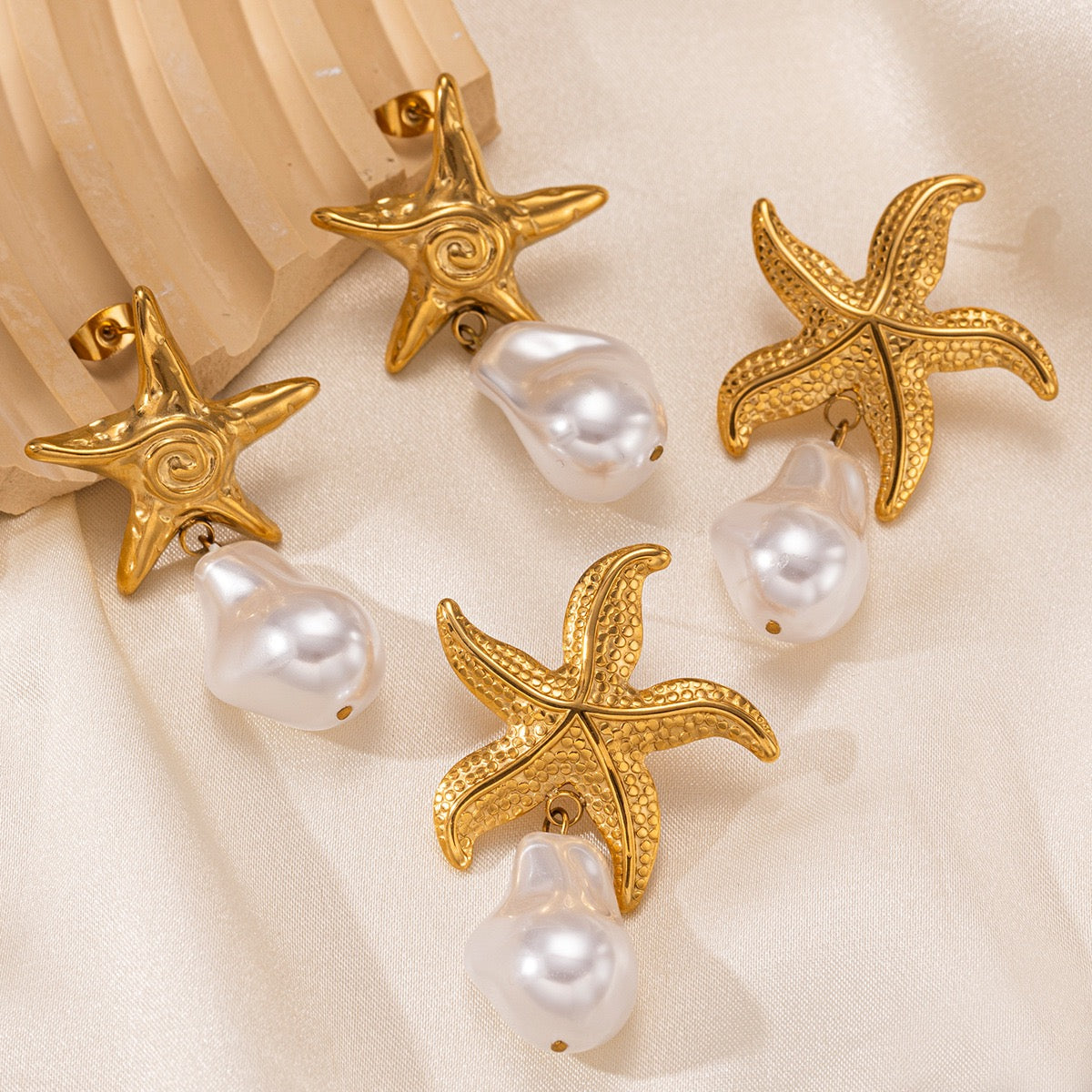 Swirl starfish pearly earrings