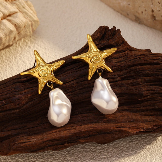Swirl starfish pearly earrings