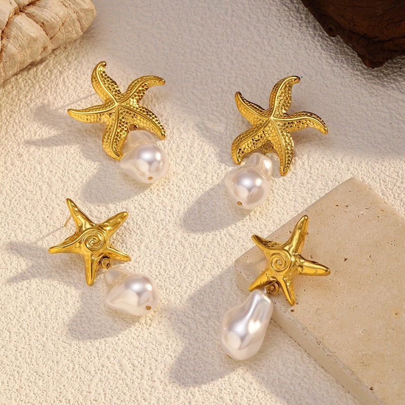 Swirl starfish pearly earrings